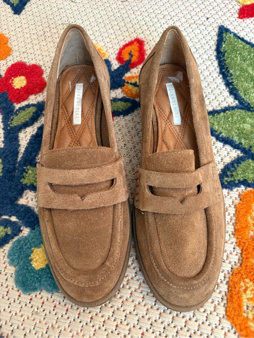 Gianni Bini Suede Penny Loafers in Tan